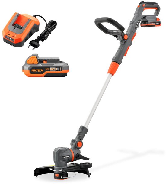 FUXTEC 20V accu grastrimmer FX-E1RT20PROSET | Draaibare kantensnijder | Snijbreedte 28 cm | Telescopische steel en dubbele handgreep
