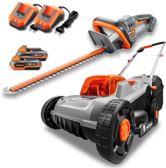 FUXTEC 20V Accu Tuinset FX-E1RM20ECO-SET & FX-E1HS20-SET - Grasmaaier 30 cm & Heggenschaar 52 cm - 2x 2Ah Accu met Oplader - Accu Platform - Draadloos - 30 Liter Grasopvangbak van FUXTEC
