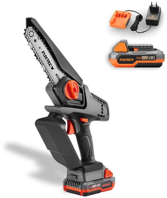 FUXTEC 20V snoerloze handschaar, 1,44kg gewicht, bladgrootte van 15cm, diameter van 10cm en een kettingsnelheid van 4,6m/s FX-E1HAS20SET van FUXTEC