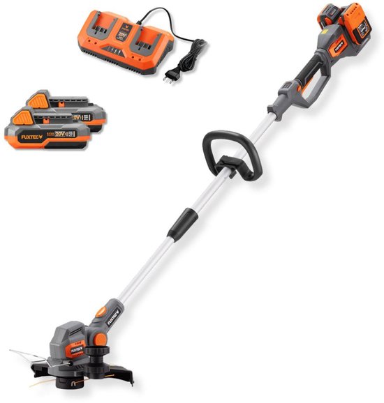 FUXTEC FX-E2RTSET accu bosmaaier 40V met 2 accu’s en 30 cm snijbreedte set | Grastrimmer en kantensnijder met telescoopsteel en plantenbeugel