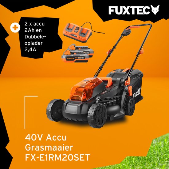 FUXTEC grasmaaier accu 40V (2x 20V) - set met batterij (2x 2Ah) en lader (2.4A dubbellader) van FUXTEC