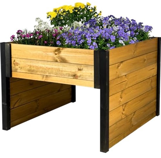 Garage voor Robotmaaier - Hout met Plantenbak en Schapenwol - 79x73x56 cm - Zwart/Bruin