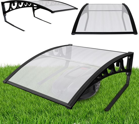 Garage voor robotmaaier robot carport voor robotmaaier 105x85x50 cm Transparant Zonnescherm Zwart stalen frame van Tectake