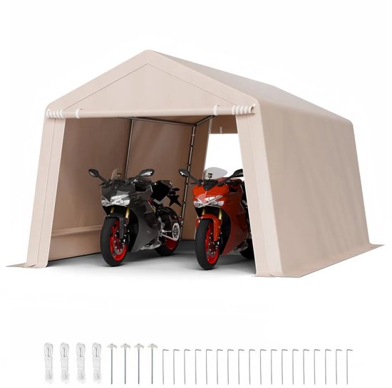 Garagetent - PE Opslagtent - Afmetingen 305 x 457 x 243 cm - Voor Fiets, Motor en Grasmaaier - Tuinopslag/Fietsenstalling - Grijs