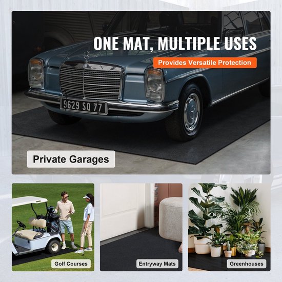 Garagevloermat - 2,7x 6,7m - Tapijtdikte 2.4 mm - Garagemat Servicemat - Materialen Vilt en TPE - De Matten Zijn Gemakkelijk Schoon te Maken - Vetbestendig en Herbruikbaar - Grijs-Zwart van Merkloos	