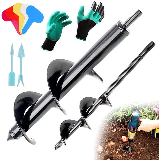 Garden Bulb Auger Drill, 2Pcs Garden Auger Drill Bit For Plants (12x3",9x1.6"), Hand Drill Digger Auger for 3/8'' Hex - ShopVlot