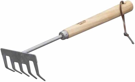 Garden D70334 kleine hark ISYplant, roestvrij staal/essenhout, 39 x 12 x 7 cm