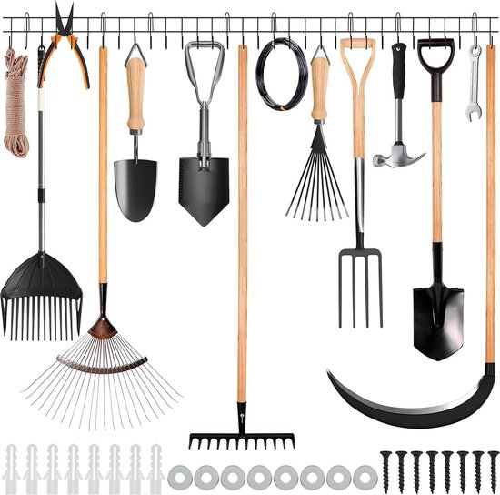 Garden Organizer Rack - Heavy Quality Wall Mounted Tools Holder - 40.5cm - Shovels Rakes Broom-Mop Hose Rope Storage van Merkloos	