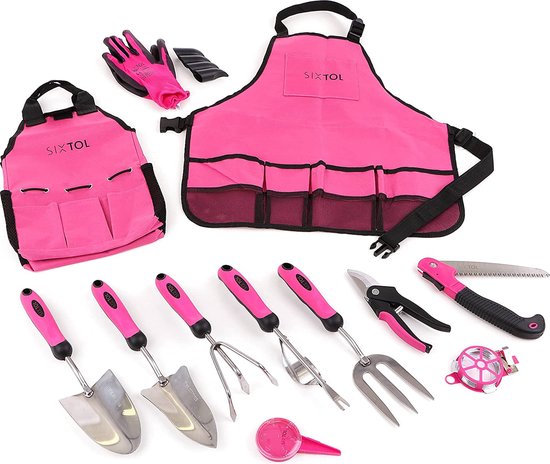 Garden PINK 12 tuingereedschap Set | 12 stuks Tuinaccessoires van roestvrij staal | Praktisch tuinschort en tas als geschenk vrouwen | Voor tuinders (PINK, 12) (PINK, 12) van Merkloos	