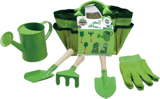 Garden Set 6-piece - Metal Garden Tools - Nature Plant Flowers - Shovel Rake Watering Can Glove - Children's Play - From 3 years van Toi-Toys