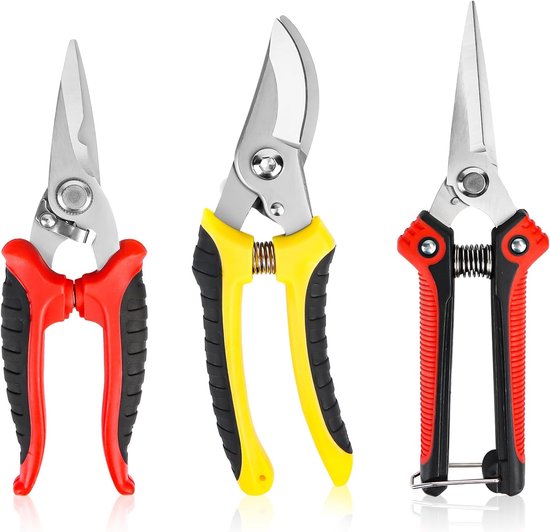 Garden Shears 3 Pieces Pruning Shears and Tree Scissors Set, Professional Plant Shears, Sharp Rose Shears, Bypass Pruning Shears for Planting, Gardening, Trimming, Garden Tools van Merkloos	