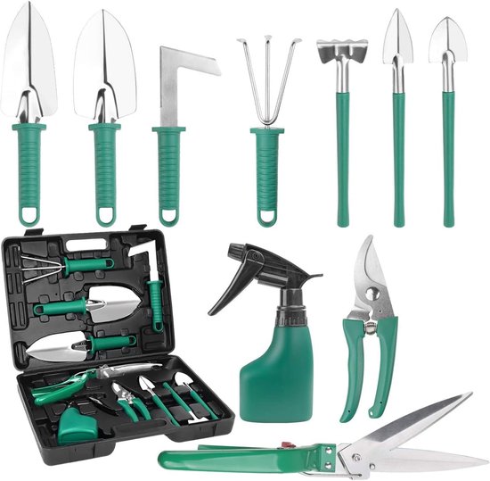 Garden Tool Set - 10 Pieces - Stainless Steel Garden Tools - Ergonomic Handle - Shovel - Garden Shears - Rake - Water Sprinkler - Garden Gifts voor Vrouwen en Mannen (37 cm x 28 cm) van Purpeak.