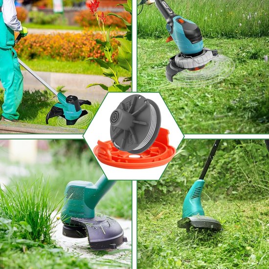 Gardena 5307-20 Vervangende trimmerspoel met 5344-20 deksel, 6,1 m spoellijn en deksel voor turbotrimmer Easycut 400 Art.8846 ComfortCut450 Art.8847 PowerCut Art.8848 (3 spoel + 1 deksel) van Merkloos	