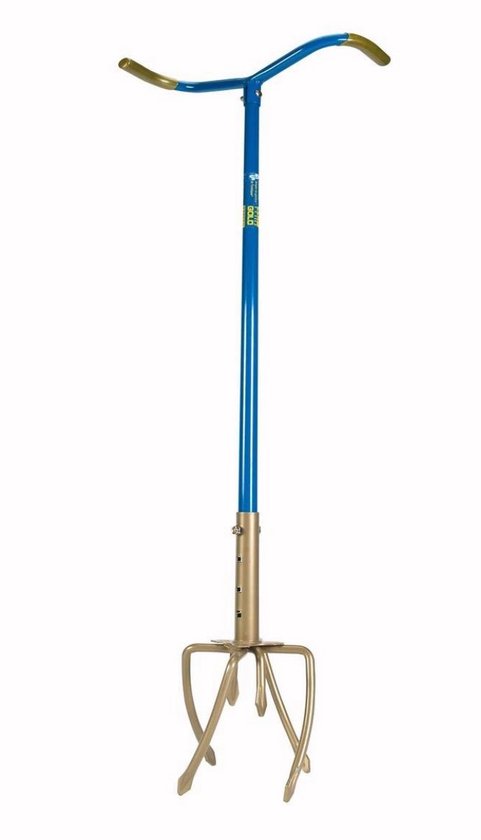 GardenClaw Tuinklauw GG921-06 - Woelvork voor het Losmaken en Beluchten van Grond - Cultivator met Ergonomische S-Handgreep - Grondwoeler Verstelbaar 97-106 cm - Blauw/Goud van Merkloos	