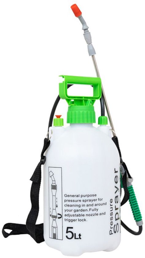 GARDENGEAR – Drukspuit 5 Liter – Druksproeier – Spuitlans met Verstelbare Sproeispuit – Tuinsproeier voor Besproeien & Reinigen – Lichtgewicht Drukspuit