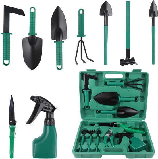 Gardening Tool Set 12-delig - Professionele Tuingereedschap Set met Opbergkist - Onkruidsteker, Snoeischaar, Gieter en Handgereedschap - Groen Tuinieren Set voor Volwassenen en Kinderen - Ideaal Cadeau voor Tuinliefhebbers van Merkloos	