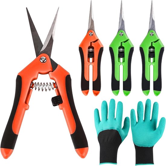 Gardening Tool Set: 4pcs Scissors with Gloves for Trimming Roses, Harvesting Flowers, and Bonsai Plants van Merkloos	