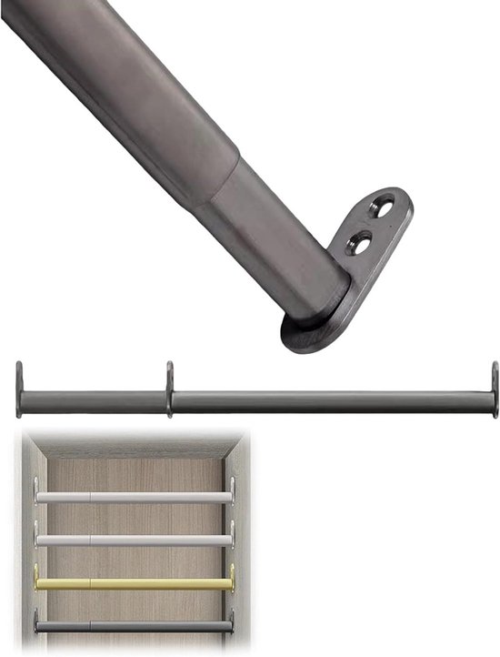 Garderobestang - Kledingroede - Kleding Opbergen - Uitschuifbaar Telescopisch - 40-140 cm - Grijs