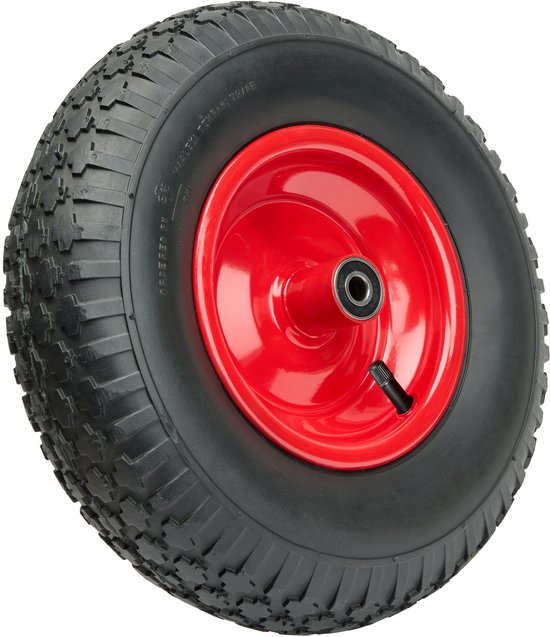 GARRONDA - Vervangwiel Kruiwagen 4.00-6 Kruiwagenwiel Ø 320 mm Luchtband 2PR Band tot 90 kg met As Stalen Velg Kogellager voor Tuinwagen Erf Bouwplaats GD-0163, Zwart-Rood van Garronda
