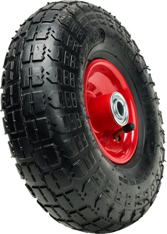 GARRONDA - Vervangwiel Kruiwagen 4.10 / 3.50 - 4 Kruiwagenwiel Ø 260 mm Luchtband 2PR Band tot 80 kg zonder As Stalen Velg Kogellager voor Tuinwagen Erf Bouwplaats GD-0163, Zwart-Rood