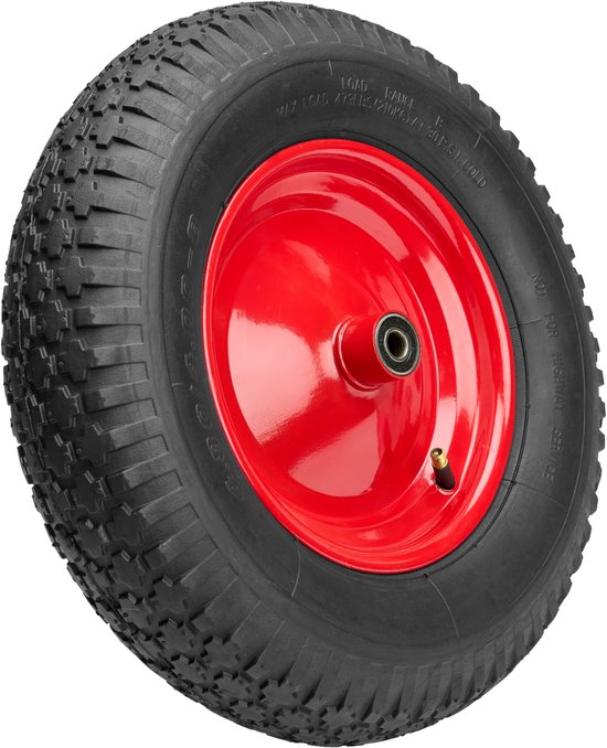 GARRONDA - Vervangwiel Kruiwagen 4.80/4.00-8 Kruiwagenwiel Ø 390 mm Luchtband 2PR Band tot 100 kg met As Stalen Velg Kogellager voor Tuinwagen Erf Bouwplaats GD-0163, Zwart-Rood van Garronda