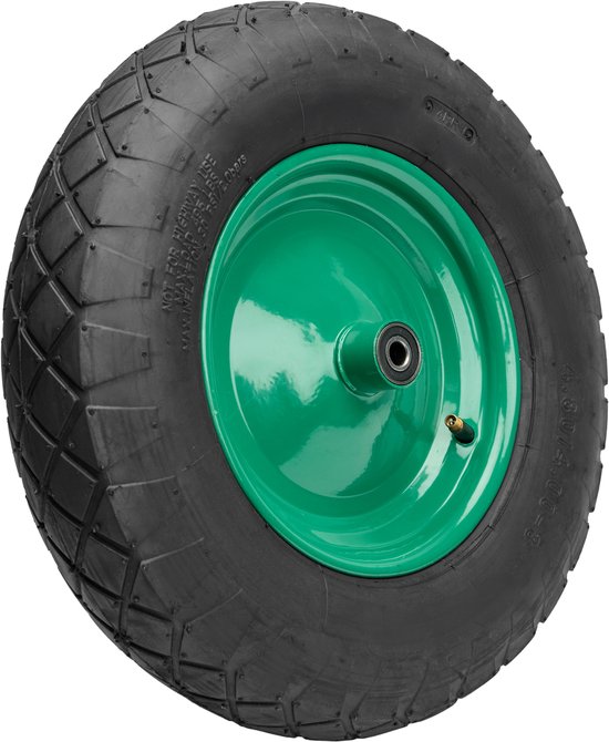 GARRONDA - Vervangwiel Kruiwagen 4.80/4.00-8 Kruiwagenwiel Ø 390 mm Luchtband 4PR Band tot 120 kg met As Stalen Velg Kogellager voor Tuinwagen Erf Bouwplaats GD-0163, Zwart-Groen van Garronda