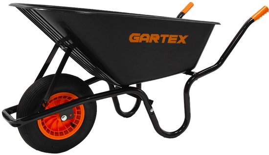 Gartex - Kruiwagen - Tuinwagen - Kunststof - 100 Liter – Zwarte Bak – Luchtband – Compact Verpakt – KW100KID