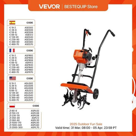 Gas Aangedreven Tiller Cultivator 38cc - 4 Verstelbare Stalen Voorste Tanden voor Tuin-, Gazon- en Veldgrondbewerking van Merkloos	