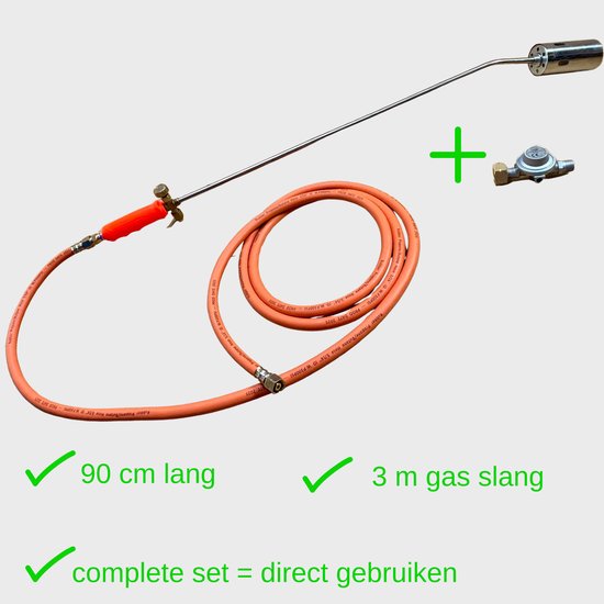 gas onkruidbrander compleet met gasdrukregelaar en 3 meter gasslang
