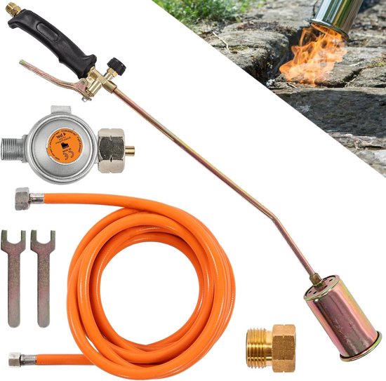 Gasbrander Afvlamapparaat - Onkruidbrander Dakbrander - Onkruid Verwijderen - Krachtige 58 kW Vlam - 45m Slang 4 Bar - Zilver