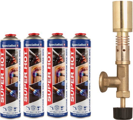 Gasbrander - Incl. 4x Gasflessen 30/70% propaan en butaan van Hendi
