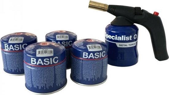 Gasbrander met 4 gaspatronen Specialist+ Met Piezo Ontsteking, Metalen behuizing van Specialist+