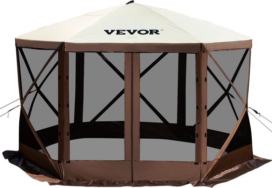 Gazebo Tent - Campingluifeltent met Gaasramen - 6-Zijdige Pop-up - Draagbare Draagtas - Haringen - Grote Schaduwtenten - Materiaal 300D Oxford-stof en B3-gaas - voor Buitenkamperen - Gazon en Achtertuin van Alvantor