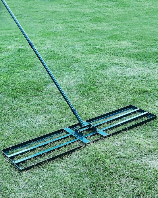Gazon egaliseer hark - Vlakke grond tool - Grasveld egaliseren - Roestvrij staal - 45x10 inch plaat - Groen van Merkloos	