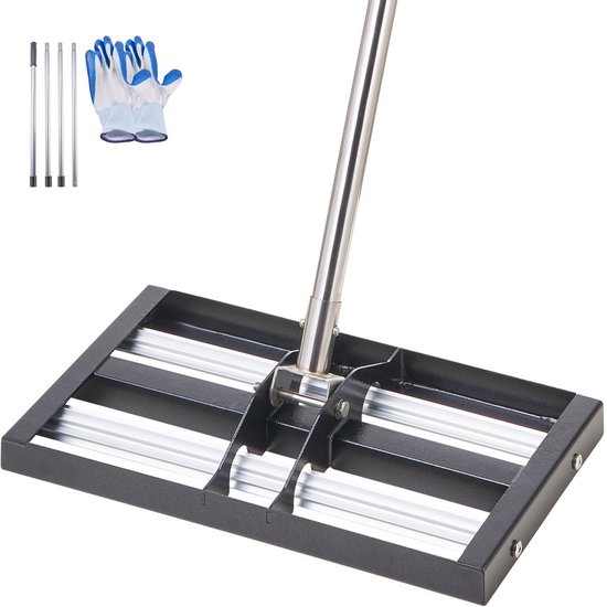 Gazon egaliseerhark met rol - Nivelleerhark - RVS - Kop 25,4 x 43,1 cm - Verstelbare steel 161 cm - Voor tuin en golfbaan
