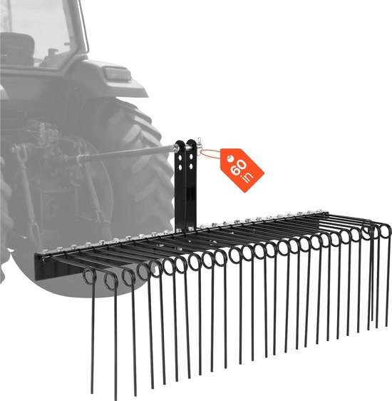 Gazon- en verticuteerhark - Tractoropzetstuk 3-punts Categorie 1 - Werkbreedte 150 cm - 26 Veertanden - Voor Ontmossen en Beluchten - Geschikt voor Bladeren en Dennennaalden