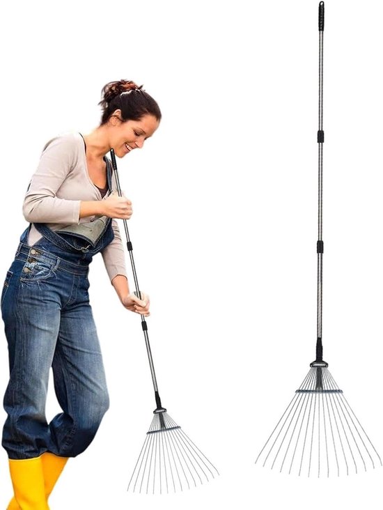 Gazon hark - Onkruid hark - Tuinonderhoud - Verstelbare steel - 137-173 cm - Grijs