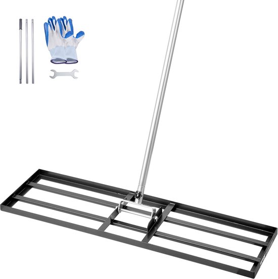 Gazon Nivelleerhark - Egalisatiehark - Steel 213 cm - Werkvlak 91,4 x 25,4 cm - Roestbestendig Koolstofstaal - 3 Hoogtes Verstelbaar - Voor Tuin en Golfbaan van Merkloos	