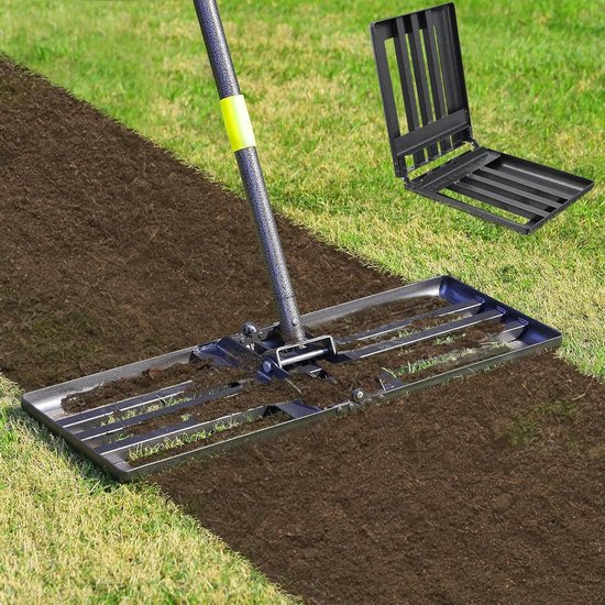 Gazon nivellering hark, opvouwbaar 67,8 cm x 25,4 cm niveau gazongereedschap met gebogen rand, Heavy Duty gazon niveau gereedschap, 6FT lange steel gazon leveler voor tuin tuin golfbaan, bodem zand van Merkloos	