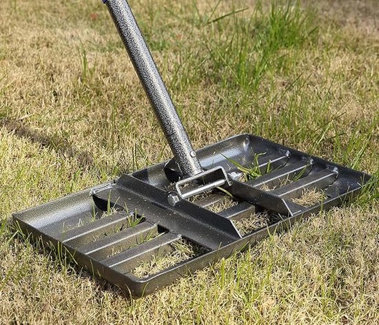Gazon nivelleringshak, 17 x 10 cm, zware gazonniveller, met verstelbare handgreep, vuil-grondniveau, gereedschap voor tuin (173 cm) van Merkloos	