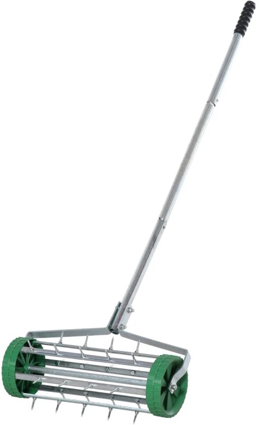 Gazonbeluchter - Handmatige Gazon Beluchter - Verstelbare Handgreep - Handverticuteermachine - Getande Rol - Gazonbeluchting- voor Verdichte Bodems en Grasvelden - Groen + Zilver van Merkloos	
