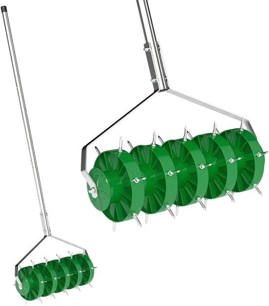 Gazonbeluchter - Handmatige Gras Beluchten - Gazon Beluchter - met 30 nagels - Prikrol - Verticuteerroller - Gazonprikker - Verticuteerhark met Steel - voor Verdichte Bodems en Grasvelden - Gardengear - Staal - Donkergroen van Merkloos	