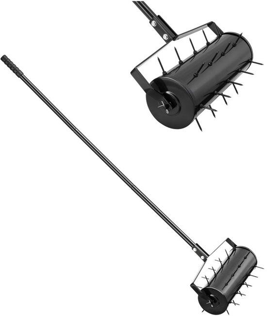 Gazonbeluchter - Handmatige Verticuteerder - 27 IJzeren Pinnen - Afneembare Handgreep - Voor Verdichte Grond en Gazons - 435 x 235 x 1560 mm - Zwart