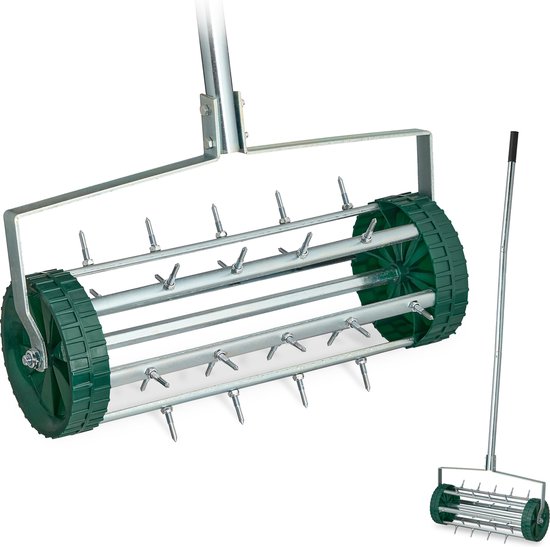 gazonbeluchter met steel - 145 x 44 x 21 cm - gazonprikker - spikes - handmatig van Kinzo