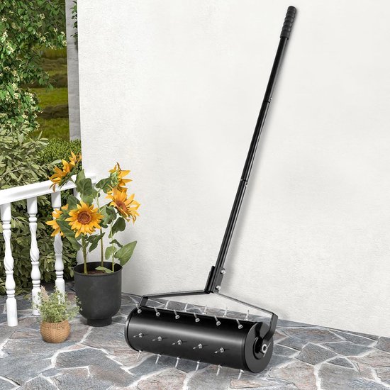 Gazonbeluchter met steel en spijkers van 3,4 cm – handmatige rollende verticuteermachine voor tuin, terras en binnenplaats (53 x 130 cm) van Merkloos	