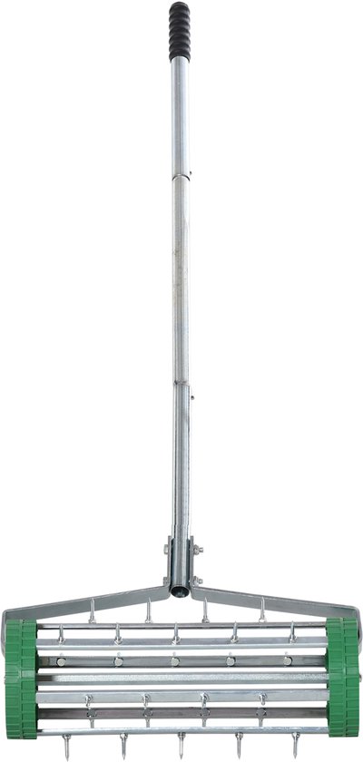 Gazonbeluchter - Prikrol - Grasbeluchter - Handverticuteerder - Verstelbare steel - Verzinkt - Stalen pinnen - Handmatig - Tuin - 139x43,5x15cm - 1 stuk - Groen-Zilver