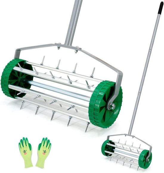 Gazonbeluchter Rollen - Handmatige Beluchter Tuin - Gazon Onderhouden - Verlicht Bodem Verdichting - 145 cm Lengte - Zilver