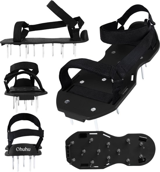 Gazonbeluchter schoenen met roestvrijstalen schep gratis installatie beluchtschoen met haak & lus riemen zware eenheidsmaat-fits-All Spiked beluchtingssandalen voor tuin gras gazon met handleiding van GAZ