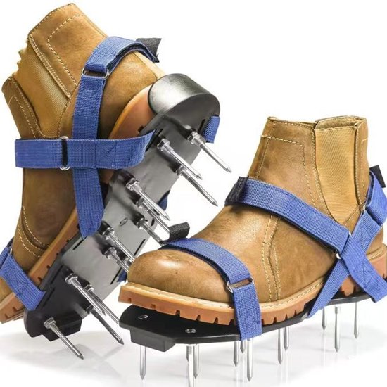 Gazonbeluchtingsschoenen met stevige gesp, grasprikkers en grondbeluchtingsschoenen voor gazonbeluchting, voorgemonteerde gazonverticuteermachine en -beluchter voor gazons, tuinen en grasvelden - One size fits all (blauw) van Merkloos	