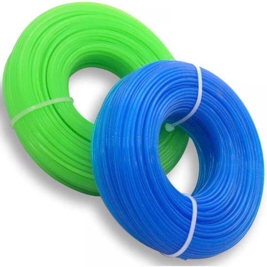 Gazongereedschapaccessoire-Universeel maaidraad geschikt voor gazons, 1,6 mm x 100 geschikt voorer, nylon spoel, 2 spoelen, groen + blauw.